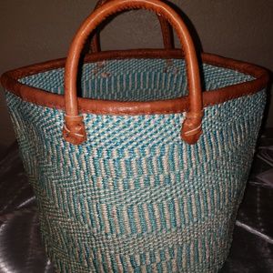 Sold!African Custom Straw/Leather Woven Tote Large